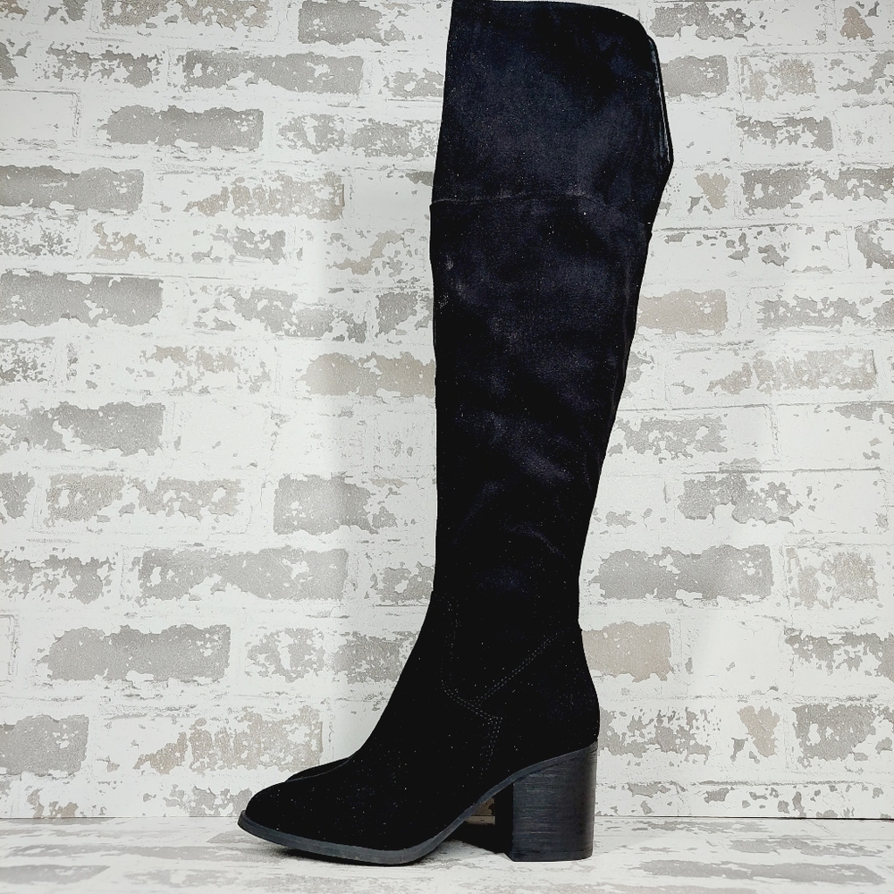 NEW BP. Luke Black Side Zip Block Heel Over The Knee Boots A398